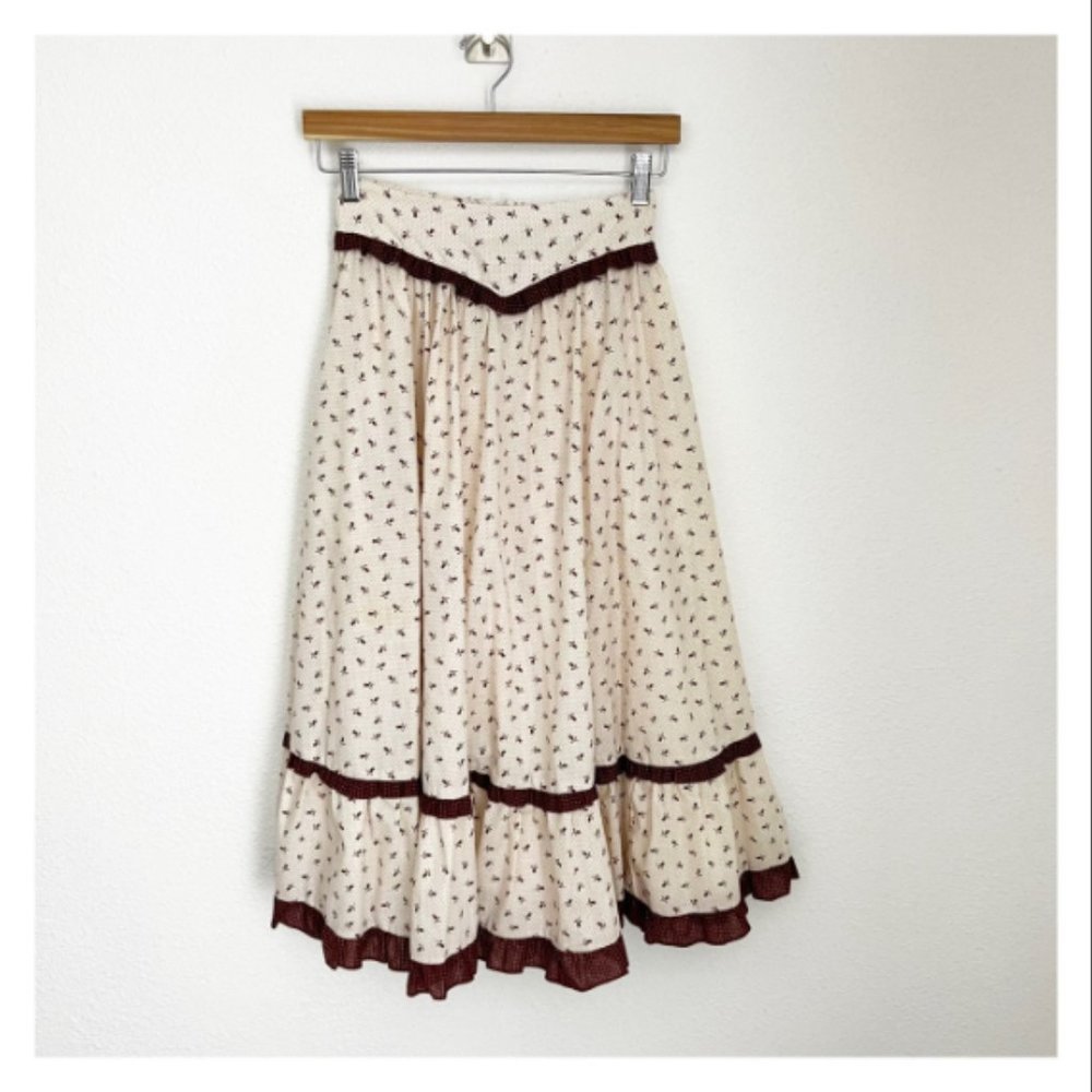 Gunne Sax Cream and Maroon Yoked Skirt - Prairie Dress Cottagecore Dreams!